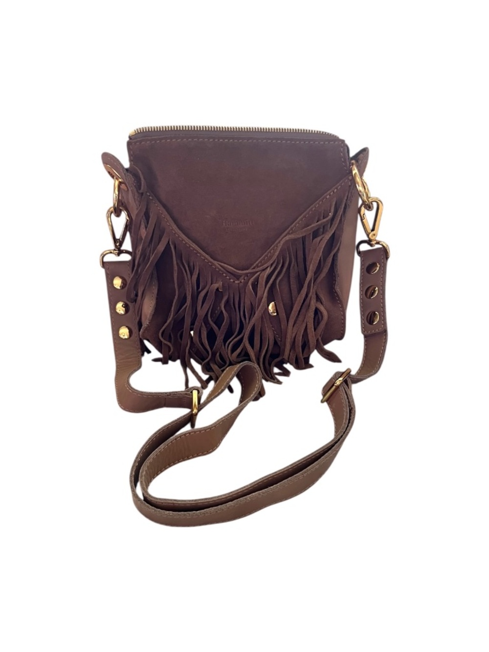 Hammitt Los Angeles Brown Fringe Studded Leather Suede Crossbody Bag